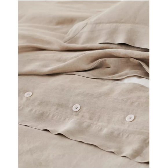 The Threadery 3 Piece Queen Duvet Cover Set Pure Belgian Linen Grey Quiet Shade - Picture 11 of 15